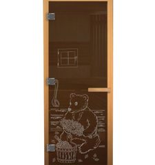 Дверь стеклянная Везувий БРОНЗА Мишка 1900х700 (8мм,3 петли) Левая