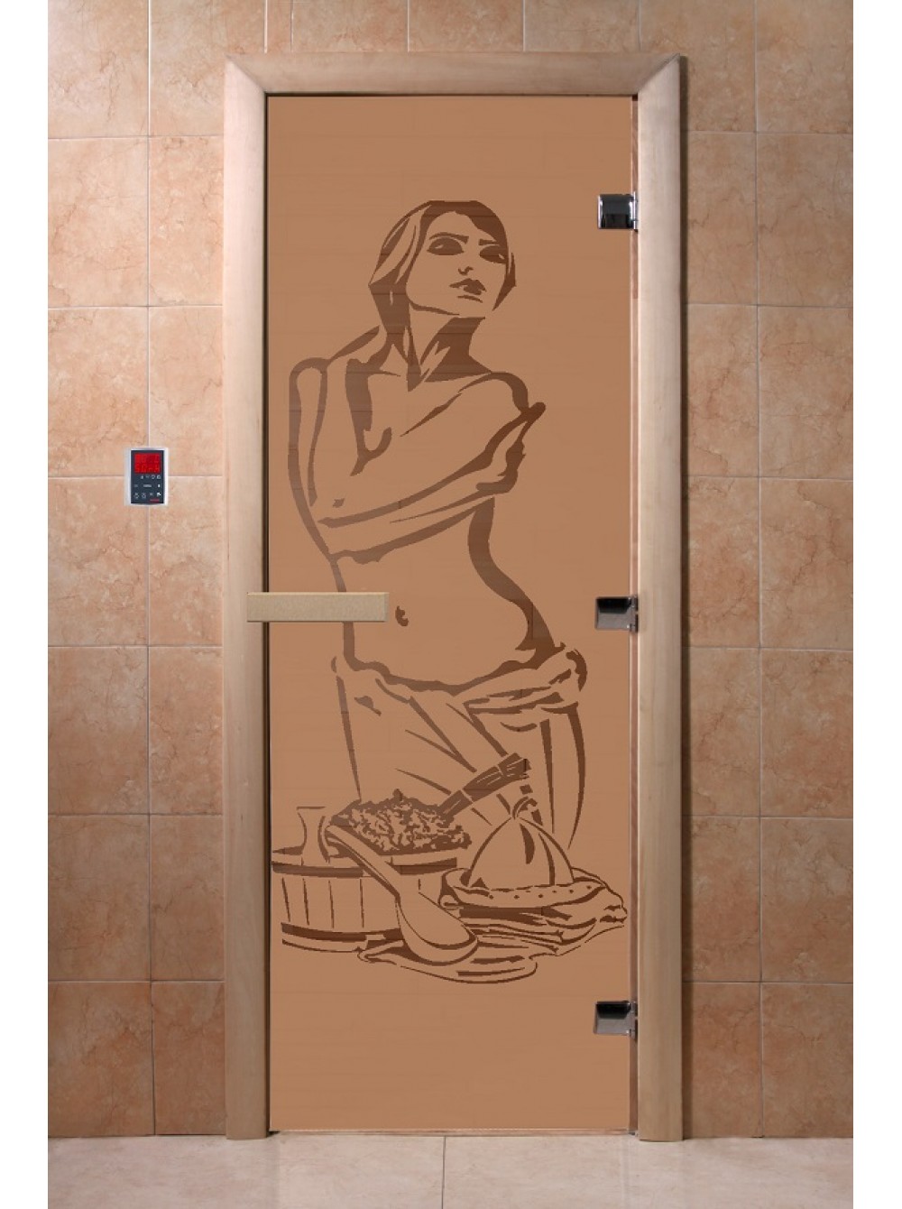 Дверь стеклянная DOORWOOD РИС Искушение МАТОВАЯ 8мм 3 петли 190х70 П (листва)