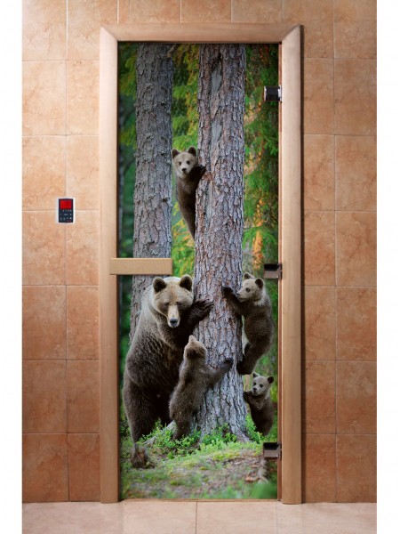 Дверь стеклянная DOORWOOD фотопечать А064 8мм. 3 петли ручка магнит 190х70 П (Осина)