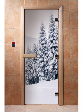Дверь стеклянная DOORWOOD фотопечать А091 8мм. 3 петли ручка магнит 190х70 П (Осина)