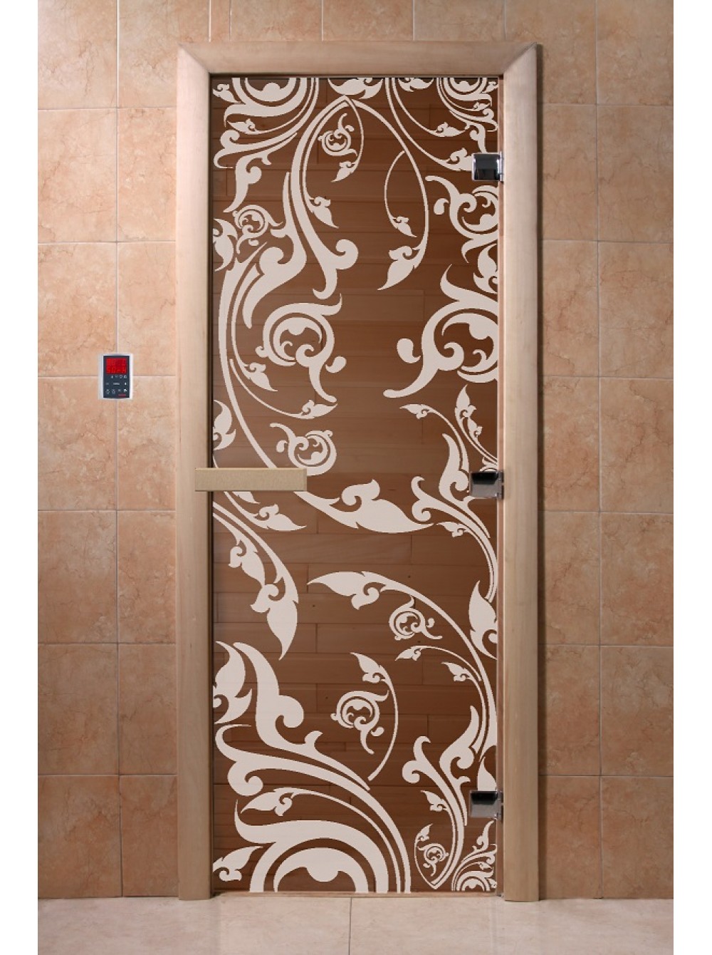 Дверь стеклянная DOORWOOD РИС Венеция БРОНЗА 8мм 3 петли 190х70 П (листва)