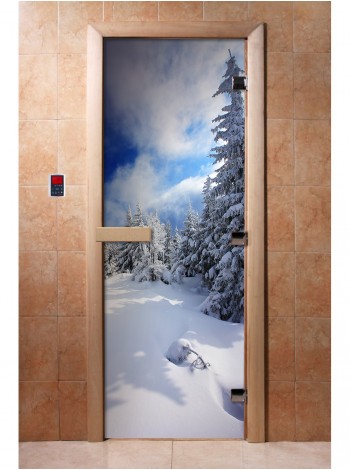 Дверь стеклянная DOORWOOD фотопечать А081 8мм. 3 петли ручка магнит 190х70 П (Осина)