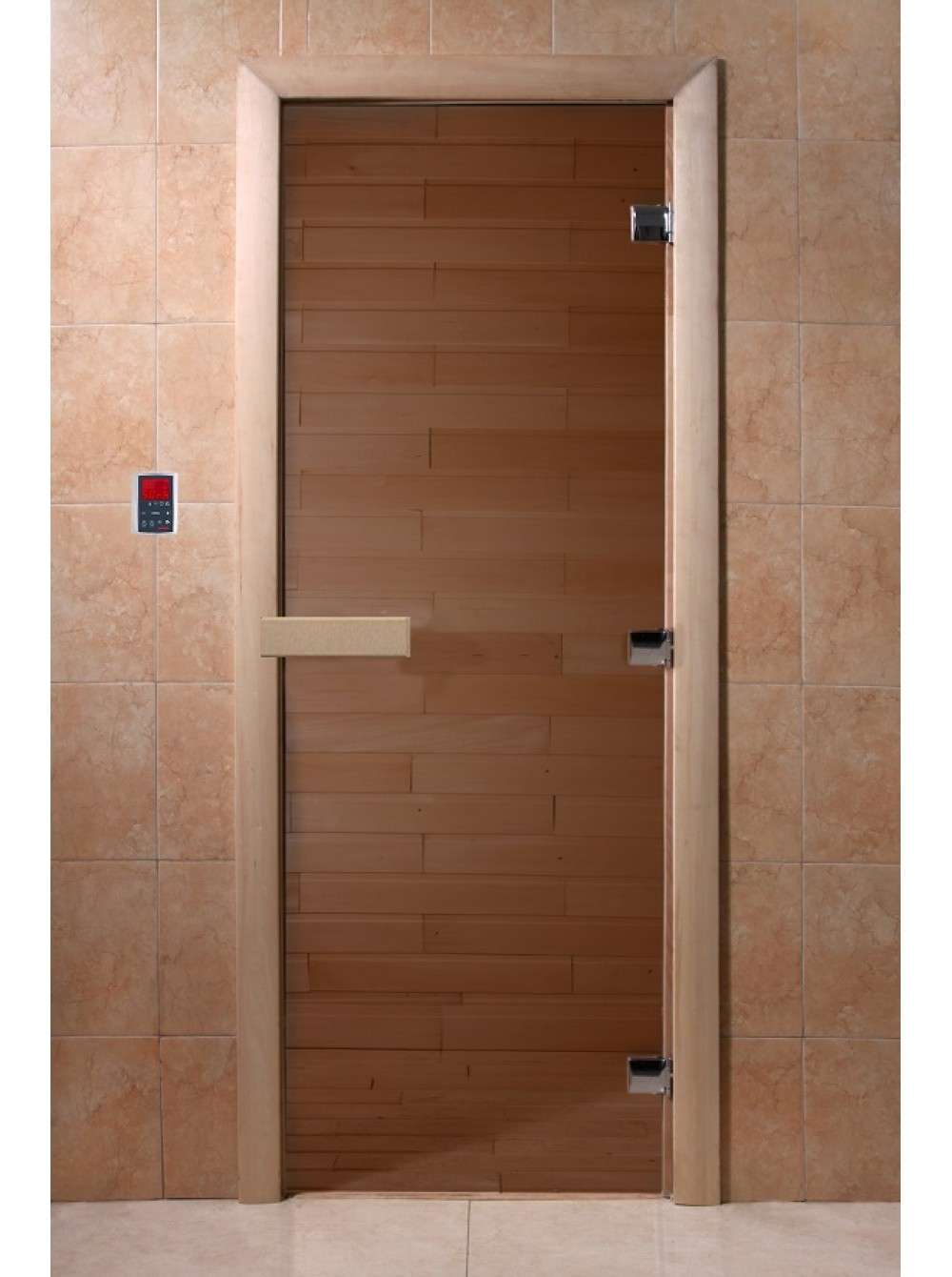 Дверь стеклянная DOORWOOD Теплый день БРОНЗА 8мм 3 петли 200х80 (листв)