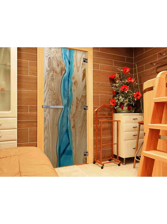Дверь стеклянная DOORWOOD фотопечать Слэб-004 8мм. 3 петли 190х70 П (Осина)