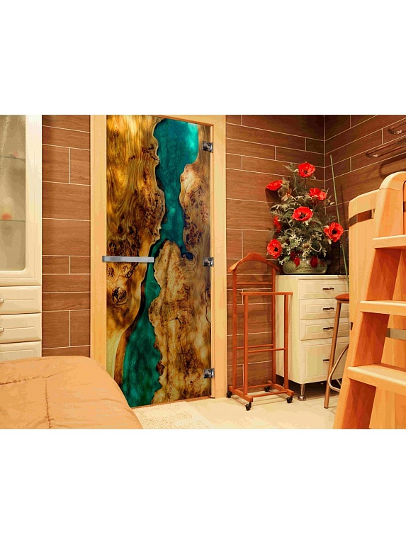 Дверь стеклянная DOORWOOD фотопечать Слэб-002 8мм. 3 петли 190х70 П (Осина)