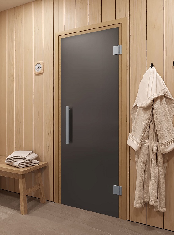 Дверь стеклянная DOORWOOD ФАВОРИТ ГРАФИТ МАТОВАЯ 8мм 2 петли 190х70 (листв.) П