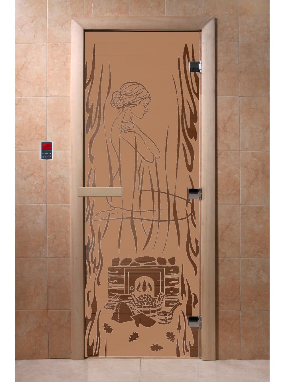 Дверь стеклянная DOORWOOD РИС Волш.пар МАТОВАЯ 8мм 3 петли 190х80 П (листва)