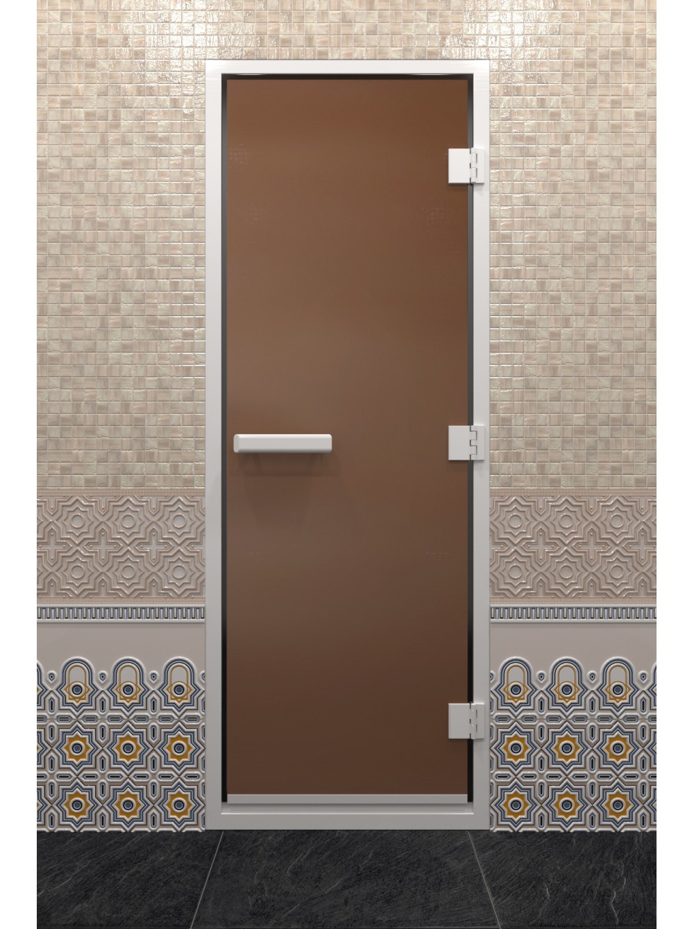 Дверь стеклянная DOORWOOD ХАМАМ БРОНЗА МАТОВАЯ 8мм., 3 петли 190х70 алюм