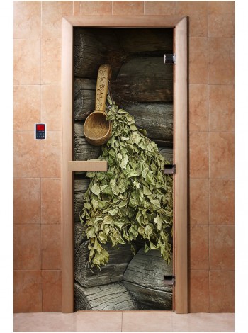 Дверь стеклянная DOORWOOD фотопечать А003 8мм. 3 петли ручка магнит 190х70 Л (Осина)