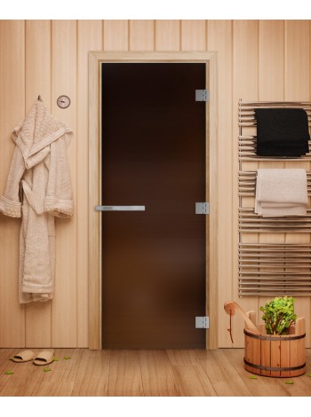 Дверь стеклянная DOORWOOD ЭТАЛОН БРОНЗА МАТОВАЯ 10мм 3 петли 190х70 (листв.) П