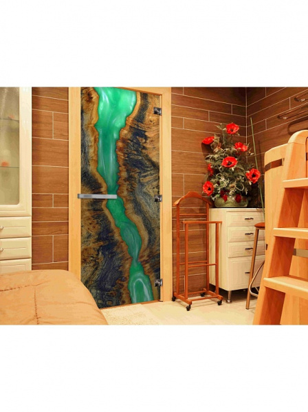 Дверь стеклянная DOORWOOD фотопечать Слэб-009 8мм. 3 петли 190х70 Л (Осина)