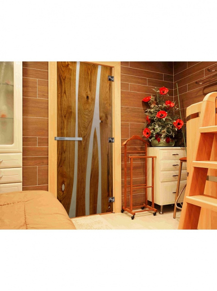 Дверь стеклянная DOORWOOD фотопечать Слэб-013 8мм. 3 петли 190х70 П (Осина)