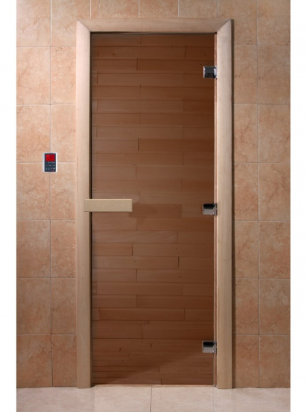 Дверь стеклянная DOORWOOD Теплый день БРОНЗА 8мм 3 петли 200х80 (листв)