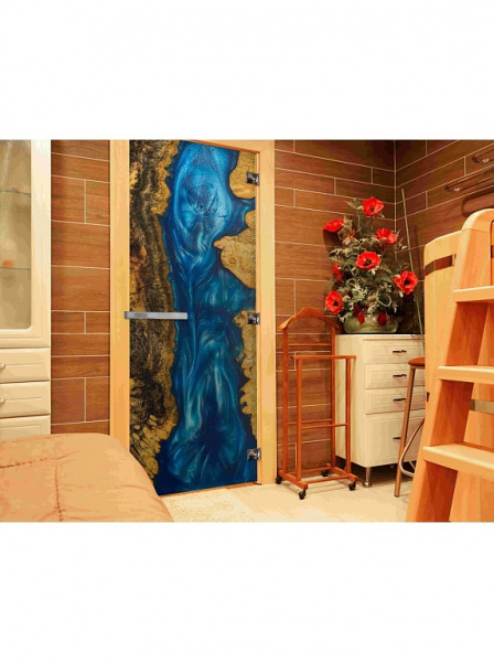 Дверь стеклянная DOORWOOD фотопечать Слэб-008 8мм. 3 петли 190х70 П (Осина)