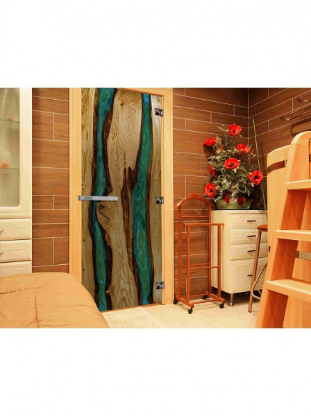 Дверь стеклянная DOORWOOD фотопечать Слэб-011 8мм. 3 петли 190х70 П (Осина)