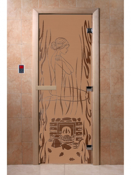 Дверь стеклянная DOORWOOD РИС Волш.пар МАТОВАЯ 8мм 3 петли 190х80 П (листва)