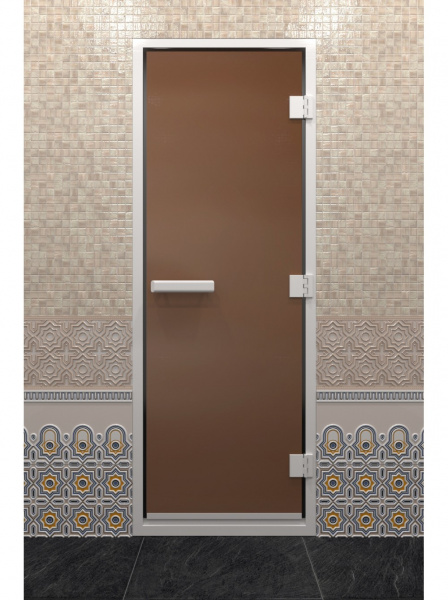 Дверь стеклянная DOORWOOD ХАМАМ БРОНЗА МАТОВАЯ 8мм., 3 петли 190х70 алюм